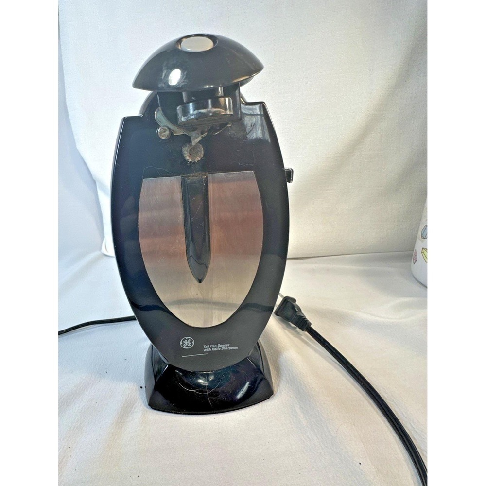 GE General Electric Tall Can Opener Knife Sharpener + Bag Bottle Opener - Black